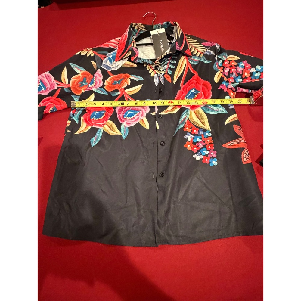 NWT Uoozee Black Floral Statement Blouse w/ Dramatic Ruffle Cuff Women's Size L - Picture 5 of 9